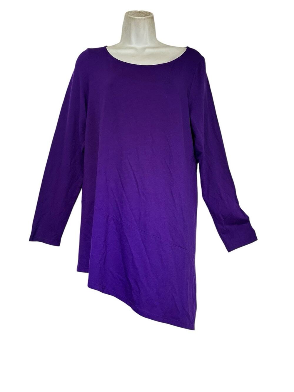 Eileen Fisher Jersey Tunic Scoop Neck Asymmetrical Hem Long Sleeve Purple Size L